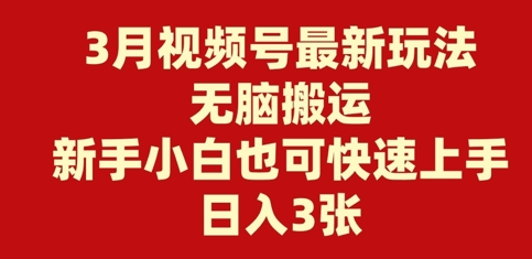 3月视频号最新玩法，无脑搬运，新手小白也可快速上手，日入3张-cherryfox
